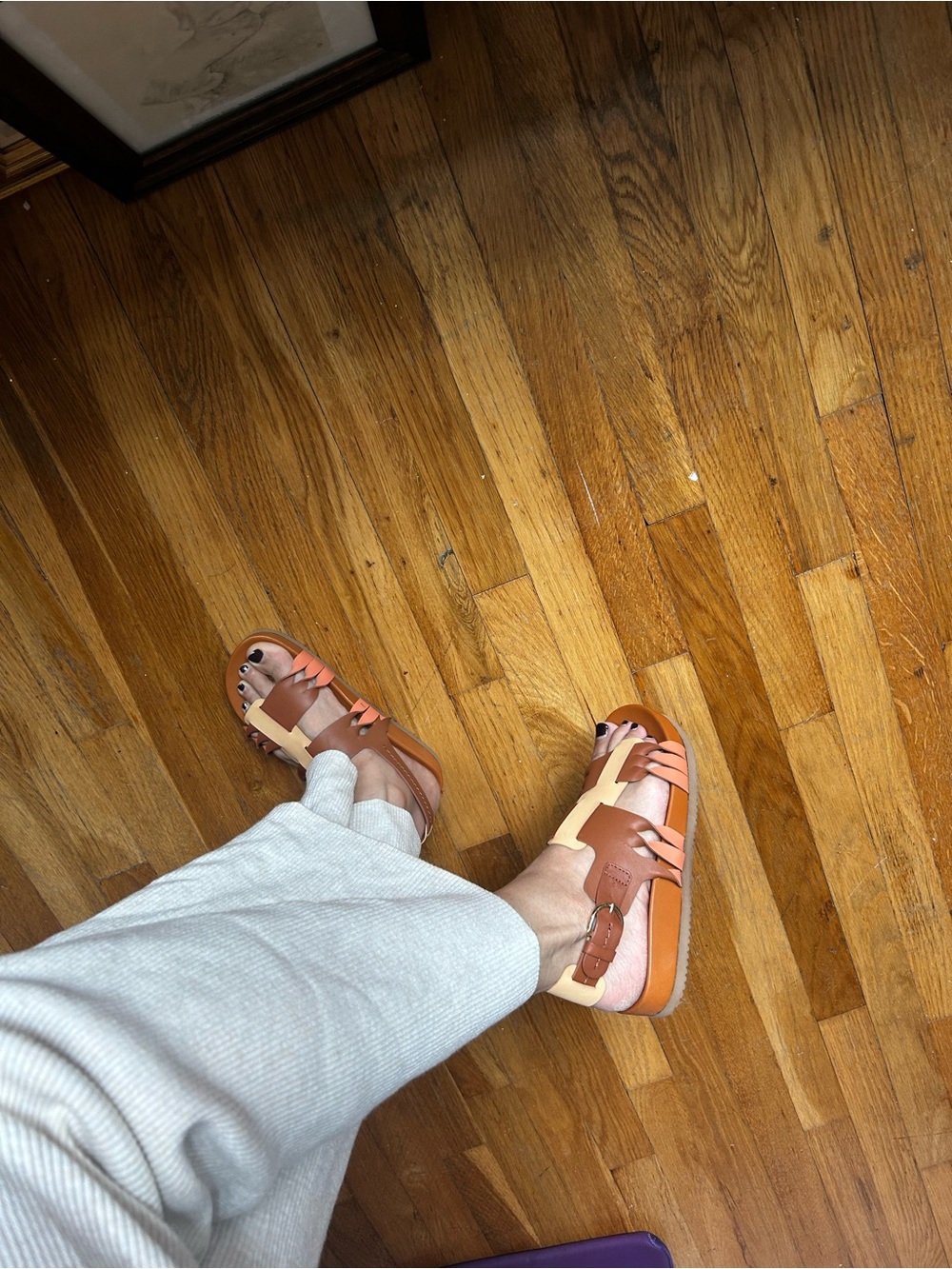 Ulla Johnson Two-Tone Tan & Light Brown Leather Slide Sandals - Picture 5 of 6